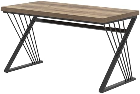FOLUBAN Computer Desk  Modern Home Office Desk  Industrial Wood and Metal Study Writing Work PC Table for Bedroom Living Room  Rustic Oak  47 Inch