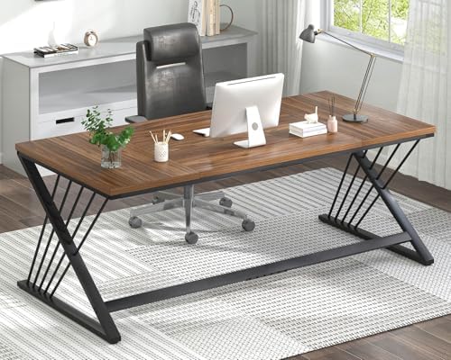 FOLUBAN Computer Desk  Modern Home Office Desk  Industrial Wood and Metal Study Writing Work PC Table for Bedroom Living Room  Rustic Oak  47 Inch