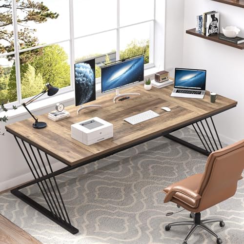 FOLUBAN Computer Desk  Modern Home Office Desk  Industrial Wood and Metal Study Writing Work PC Table for Bedroom Living Room  Rustic Oak  47 Inch