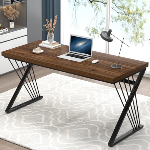 FOLUBAN Computer Desk  Modern Home Office Desk  Industrial Wood and Metal Study Writing Work PC Table for Bedroom Living Room  Rustic Oak  47 Inch