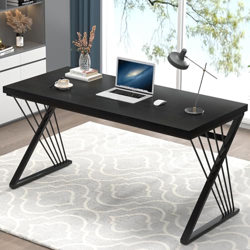 FOLUBAN Computer Desk  Modern Home Office Desk  Industrial Wood and Metal Study Writing Work PC Table for Bedroom Living Room  Rustic Oak  47 Inch