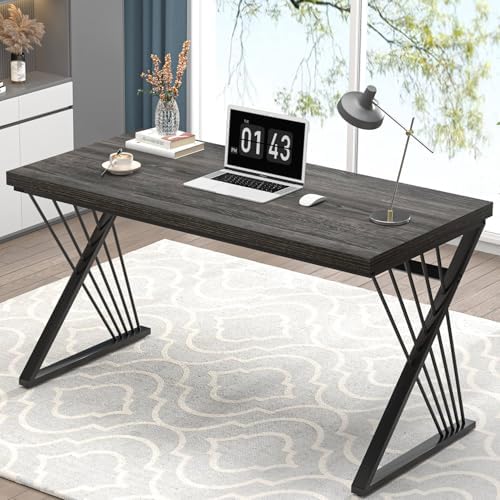FOLUBAN Computer Desk  Modern Home Office Desk  Industrial Wood and Metal Study Writing Work PC Table for Bedroom Living Room  Rustic Oak  47 Inch