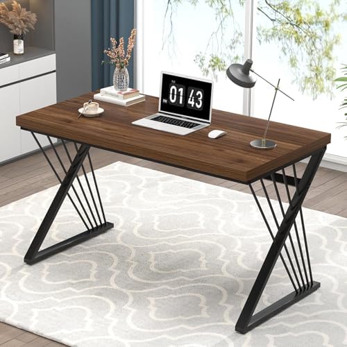 FOLUBAN Computer Desk  Modern Home Office Desk  Industrial Wood and Metal Study Writing Work PC Table for Bedroom Living Room  Rustic Oak  47 Inch