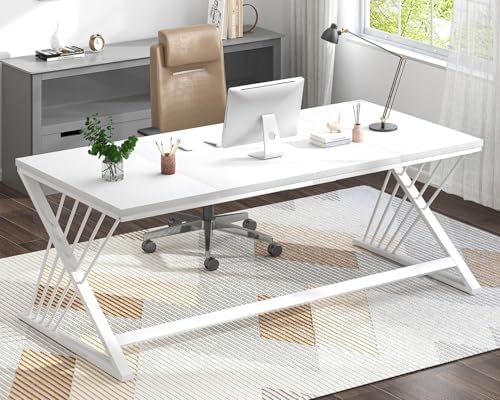 FOLUBAN Computer Desk  Modern Home Office Desk  Industrial Wood and Metal Study Writing Work PC Table for Bedroom Living Room  Rustic Oak  47 Inch