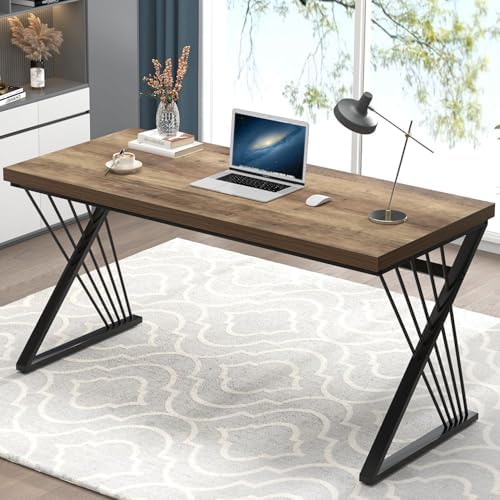 FOLUBAN Computer Desk  Modern Home Office Desk  Industrial Wood and Metal Study Writing Work PC Table for Bedroom Living Room  Rustic Oak  47 Inch