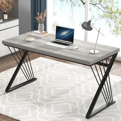 FOLUBAN Computer Desk  Modern Home Office Desk  Industrial Wood and Metal Study Writing Work PC Table for Bedroom Living Room  Rustic Oak  47 Inch