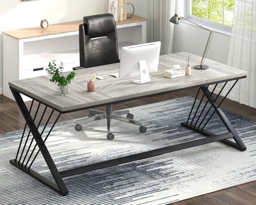 FOLUBAN Computer Desk  Modern Home Office Desk  Industrial Wood and Metal Study Writing Work PC Table for Bedroom Living Room  Rustic Oak  47 Inch