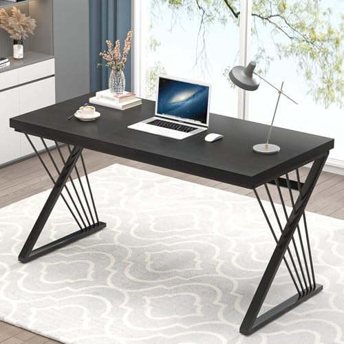 FOLUBAN Computer Desk  Modern Home Office Desk  Industrial Wood and Metal Study Writing Work PC Table for Bedroom Living Room  Rustic Oak  47 Inch