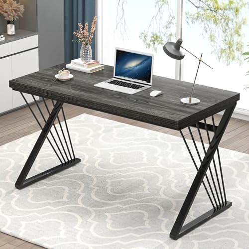FOLUBAN Computer Desk  Modern Home Office Desk  Industrial Wood and Metal Study Writing Work PC Table for Bedroom Living Room  Rustic Oak  47 Inch