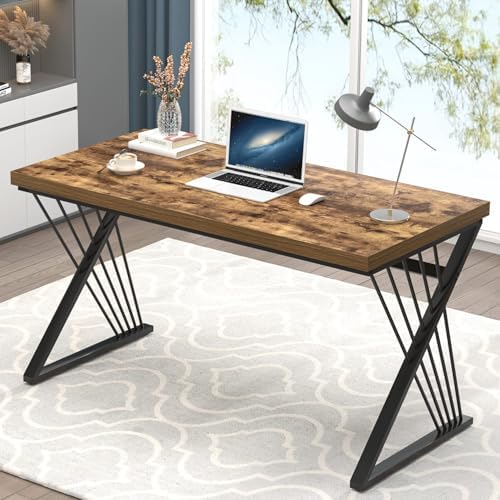 FOLUBAN Computer Desk  Modern Home Office Desk  Industrial Wood and Metal Study Writing Work PC Table for Bedroom Living Room  Rustic Oak  47 Inch