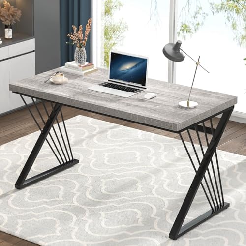 FOLUBAN Computer Desk  Modern Home Office Desk  Industrial Wood and Metal Study Writing Work PC Table for Bedroom Living Room  Rustic Oak  47 Inch