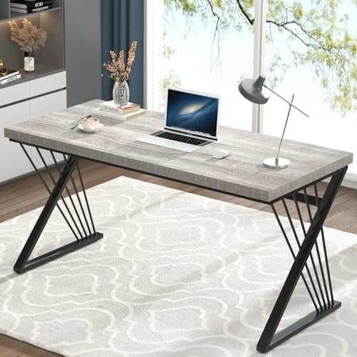 FOLUBAN Computer Desk  Modern Home Office Desk  Industrial Wood and Metal Study Writing Work PC Table for Bedroom Living Room  Rustic Oak  47 Inch