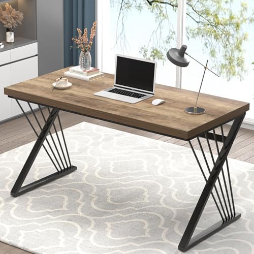FOLUBAN Computer Desk  Modern Home Office Desk  Industrial Wood and Metal Study Writing Work PC Table for Bedroom Living Room  Rustic Oak  47 Inch