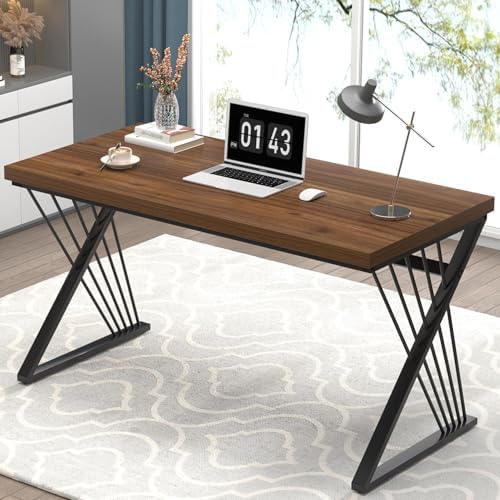 FOLUBAN Computer Desk  Modern Home Office Desk  Industrial Wood and Metal Study Writing Work PC Table for Bedroom Living Room  Rustic Oak  47 Inch
