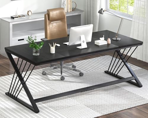 FOLUBAN Computer Desk  Modern Home Office Desk  Industrial Wood and Metal Study Writing Work PC Table for Bedroom Living Room  Rustic Oak  47 Inch