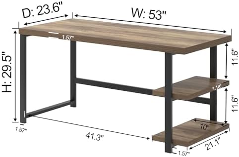 FOLUBAN Computer Desk  Modern Home Office Desk with Storage Shelves  Writing Study Gaming Table for Living Room Bedroom  Rustic Oak  53 Inch