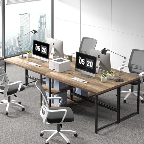 FOLUBAN Computer Desk  Modern Home Office Desk with Storage Shelves  Writing Study Gaming Table for Living Room Bedroom  Rustic Oak  53 Inch
