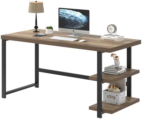 FOLUBAN Computer Desk  Modern Home Office Desk with Storage Shelves  Writing Study Gaming Table for Living Room Bedroom  Rustic Oak  53 Inch