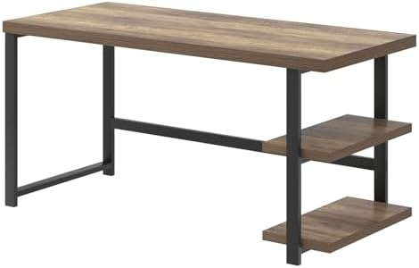 FOLUBAN Computer Desk  Modern Home Office Desk with Storage Shelves  Writing Study Gaming Table for Living Room Bedroom  Rustic Oak  53 Inch
