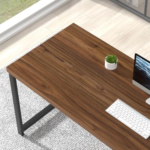 FOLUBAN Modern Computer Desk  Wood Home Office Desk  Study Writing Gaming Table Workstation with Storage Shelves for Living Room Bedroom  Rustic Walnut  53 Inch