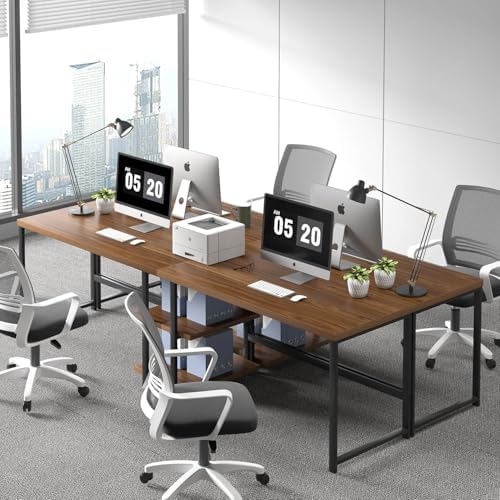 FOLUBAN Modern Computer Desk  Wood Home Office Desk  Study Writing Gaming Table Workstation with Storage Shelves for Living Room Bedroom  Rustic Walnut  53 Inch