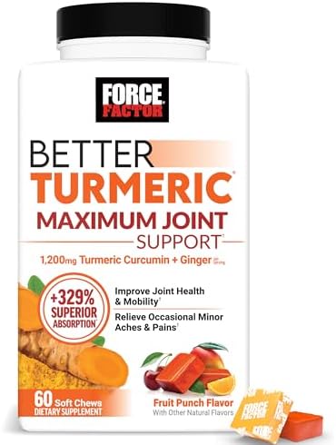 FORCE FACTOR Better Turmeric Supplement 400mg with Black Pepper & Ginger  Extra Strength Joint Support  Superior Absorption  Like Turmeric Gummies  Fruit Splash  60 Turmeric Chews