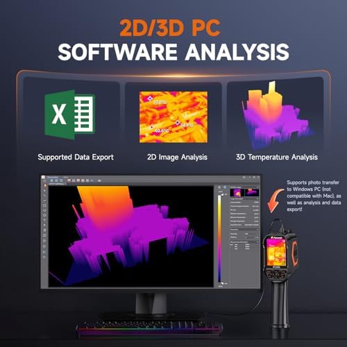 FOXWELL RT280 Cámara de imágenes térmicas, 320 X 240 2.8 "Pantalla LCD Cámara térmica, Resolución TISR 240 x 180, Cámaras infrarrojas de mano 25Hz con láser, análisis de PC, grabación de fotos y video