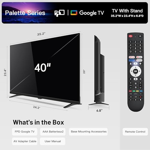 FPD 40 inch Smart TV  1080p Full HD Google TV with Google Play Built in Google Cast  HDR 10  Dolby Audio  Voice Remote  Stream Live Television  Palette Series  CG40 P3  2025 Model 