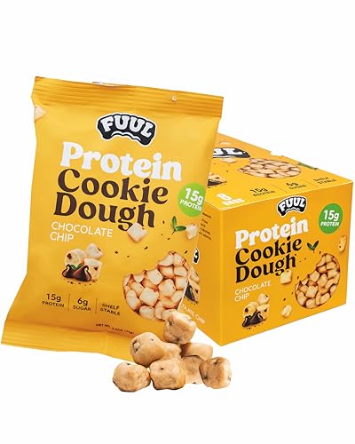 FUUL Protein Cookie Dough  Chocolate Chip Flavor  High Protein Bites  Low Sugar Snacks for Kids & Adults  Pre Workout & Post Workout Snacks  Shelf Stable  15g per Bag  Pack of 8