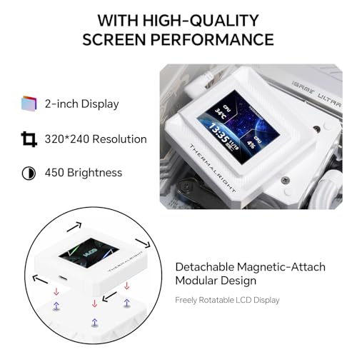 FW360 SE ARGB V2 CPU AIO Liquid Cooler White for Desktop  with TL M12QW 2000RPM Daisy Chain Connection Fans 2 Rotatable LCD Display Screen  for AM4/AM5 & Intel 1700/1851/115X/1200