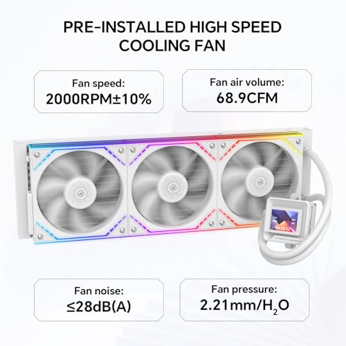 FW360 SE ARGB V2 CPU AIO Liquid Cooler White for Desktop  with TL M12QW 2000RPM Daisy Chain Connection Fans 2 Rotatable LCD Display Screen  for AM4/AM5 & Intel 1700/1851/115X/1200