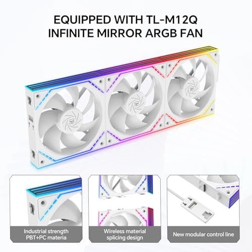 FW360 SE ARGB V2 CPU AIO Liquid Cooler White for Desktop  with TL M12QW 2000RPM Daisy Chain Connection Fans 2 Rotatable LCD Display Screen  for AM4/AM5 & Intel 1700/1851/115X/1200