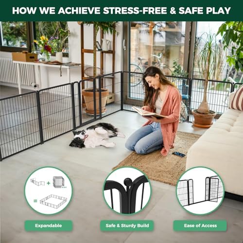 FXW Homeplus Unleashed Indoor Dog Playpen   Stress Free and Safe Play  Heavy Duty 32 Inch 8 Panels Dog Pen for Small and Medium Dogs  Black Patented