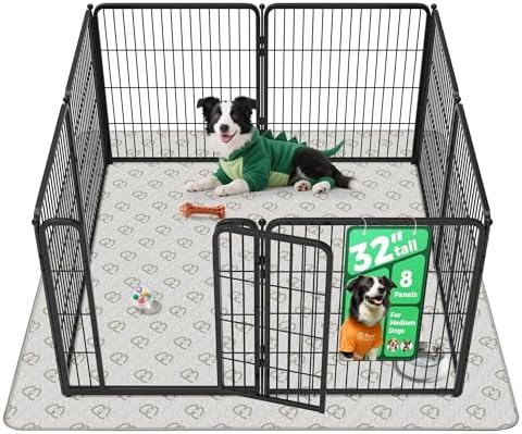 FXW Homeplus Unleashed Indoor Dog Playpen   Stress Free and Safe Play  Heavy Duty 32 Inch 8 Panels Dog Pen for Small and Medium Dogs  Black Patented