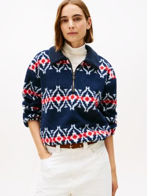 Fair Isle Print Teddy Fleece Sweatshirt, Talla M