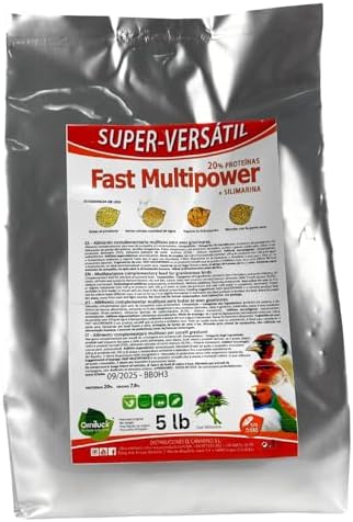 Fast Multipower Bird Food by Super Versatil   20 Percent Protein for Canary and Small Bird  Chick Feed with Milk Thistle Extract for Chicks High Energy Blend Silver Foil Bag 5 Lb