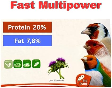 Fast Multipower Bird Food by Super Versatil   20 Percent Protein for Canary and Small Bird  Chick Feed with Milk Thistle Extract for Chicks High Energy Blend Silver Foil Bag 5 Lb