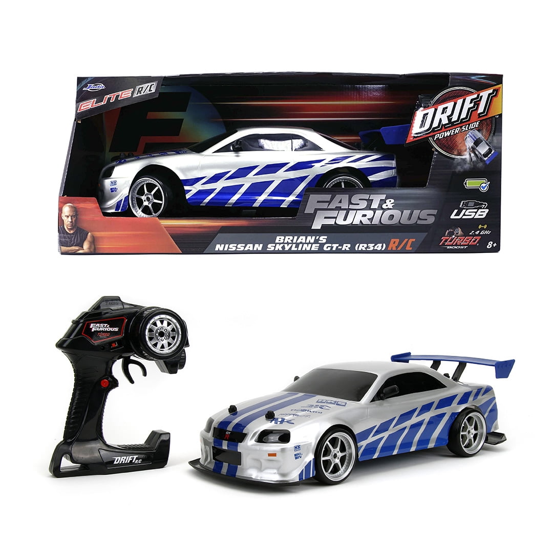 Fast & Furious 1:10 Nissan Skyline GT-R R34 Drift RC Autos con Control por Radio, Plástico, 8+
