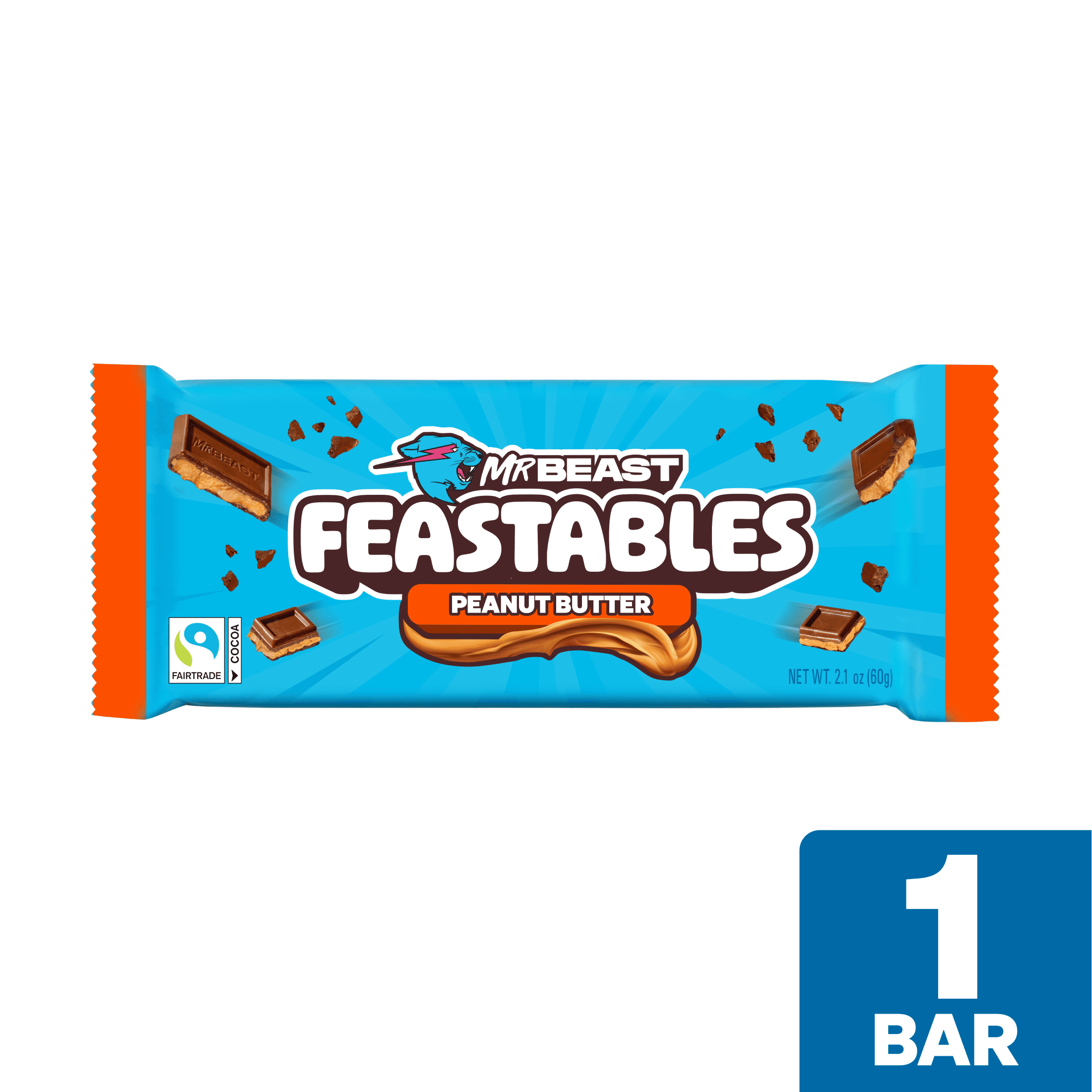 Feastables MrBeast Barra de Chocolate con Leche y Mantequilla de Maní  2 1 oz  60g   1 Unidad