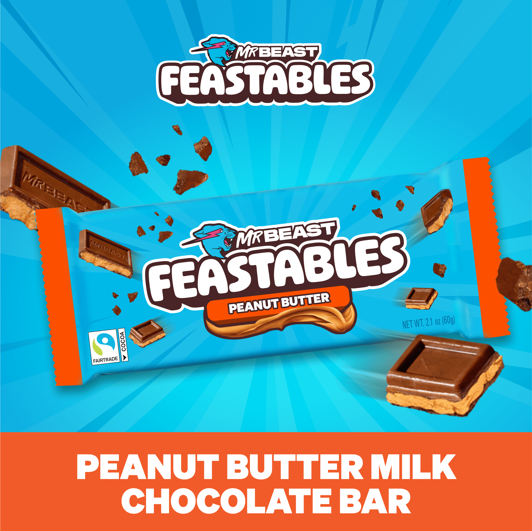 Feastables MrBeast Barra de Chocolate con Leche y Mantequilla de Maní  2 1 oz  60g   1 Unidad
