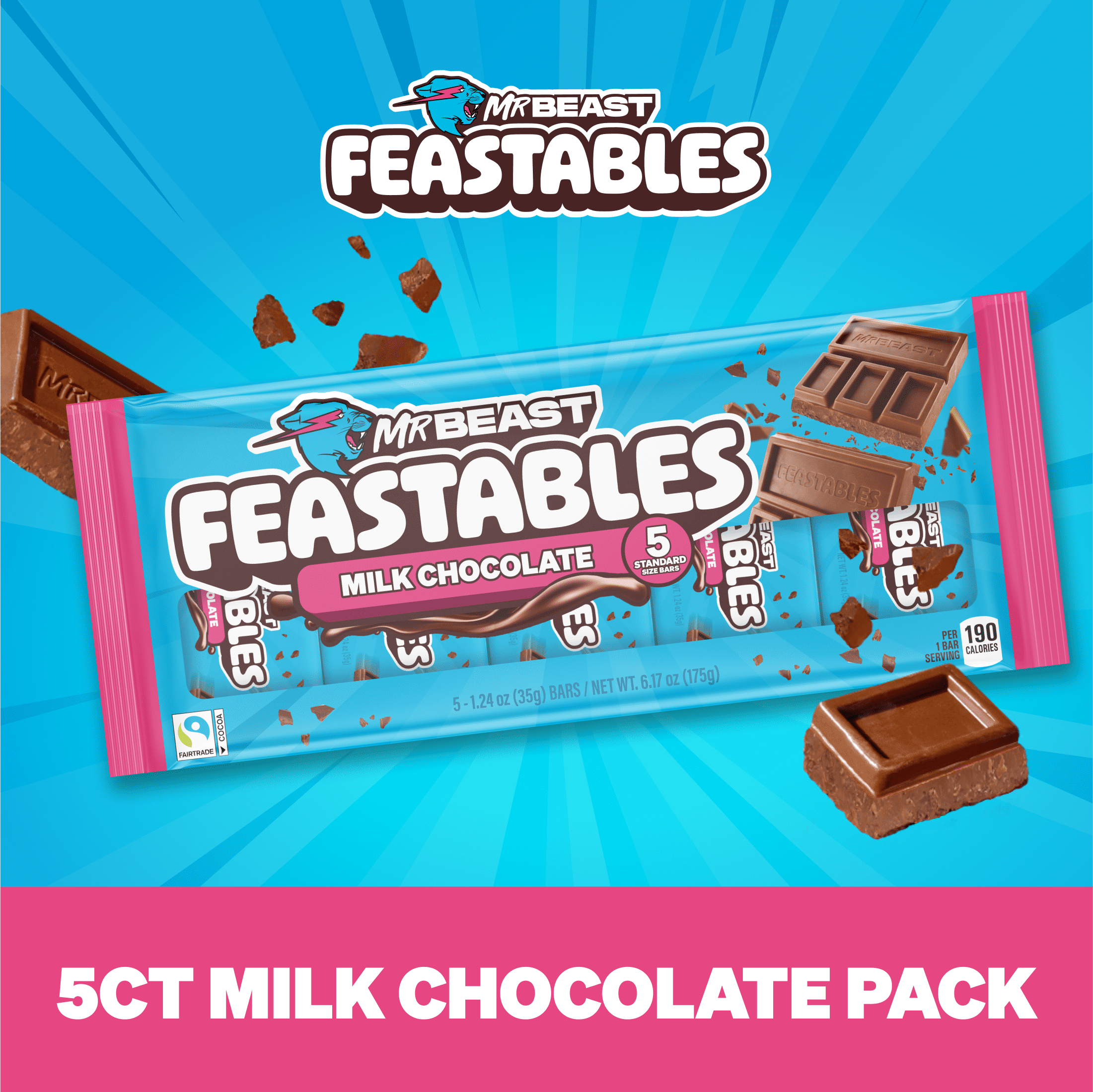 Feastables MrBeast Milk Chocolate Bar  1 24 oz  35g   5 Count