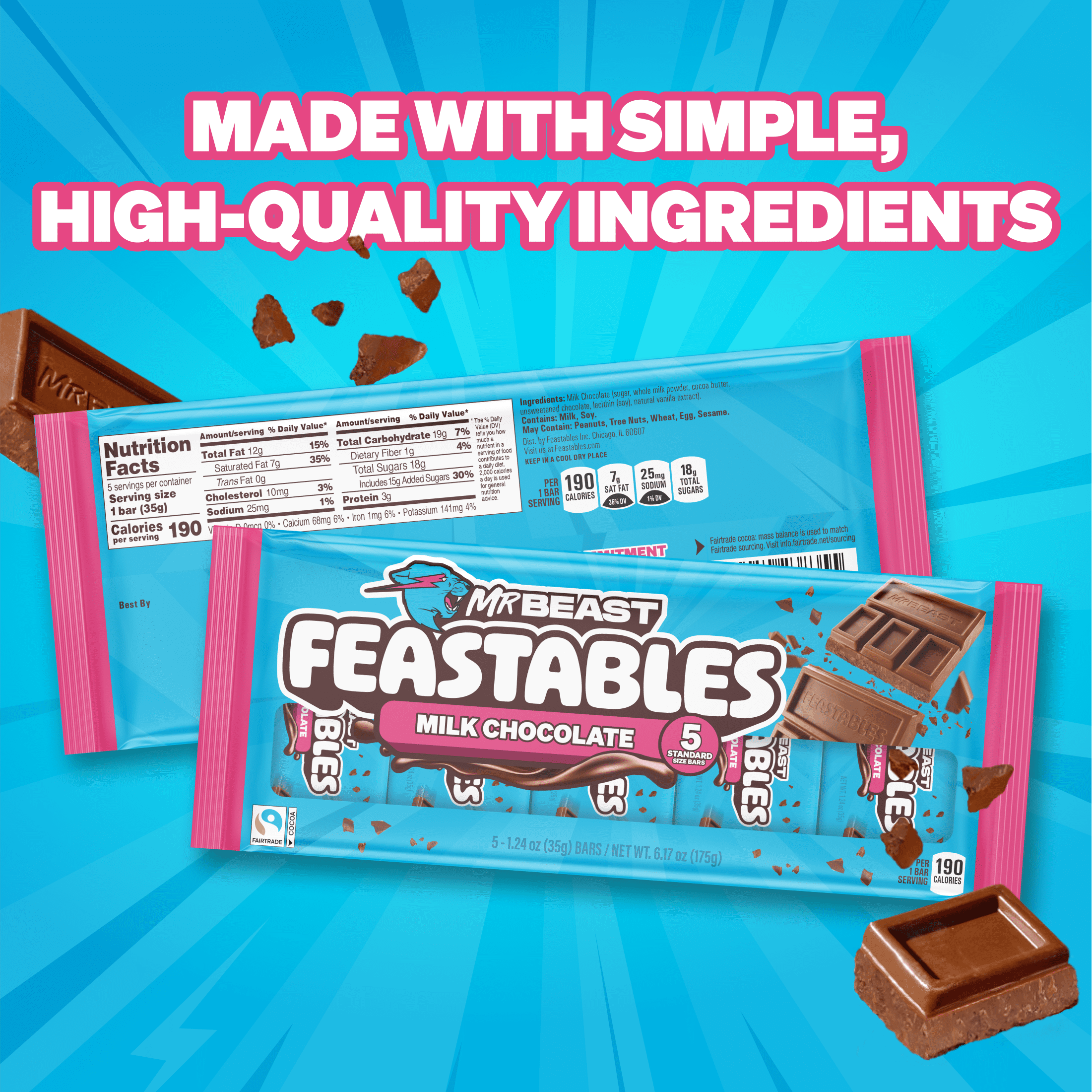 Feastables MrBeast Milk Chocolate Bar  1 24 oz  35g   5 Count