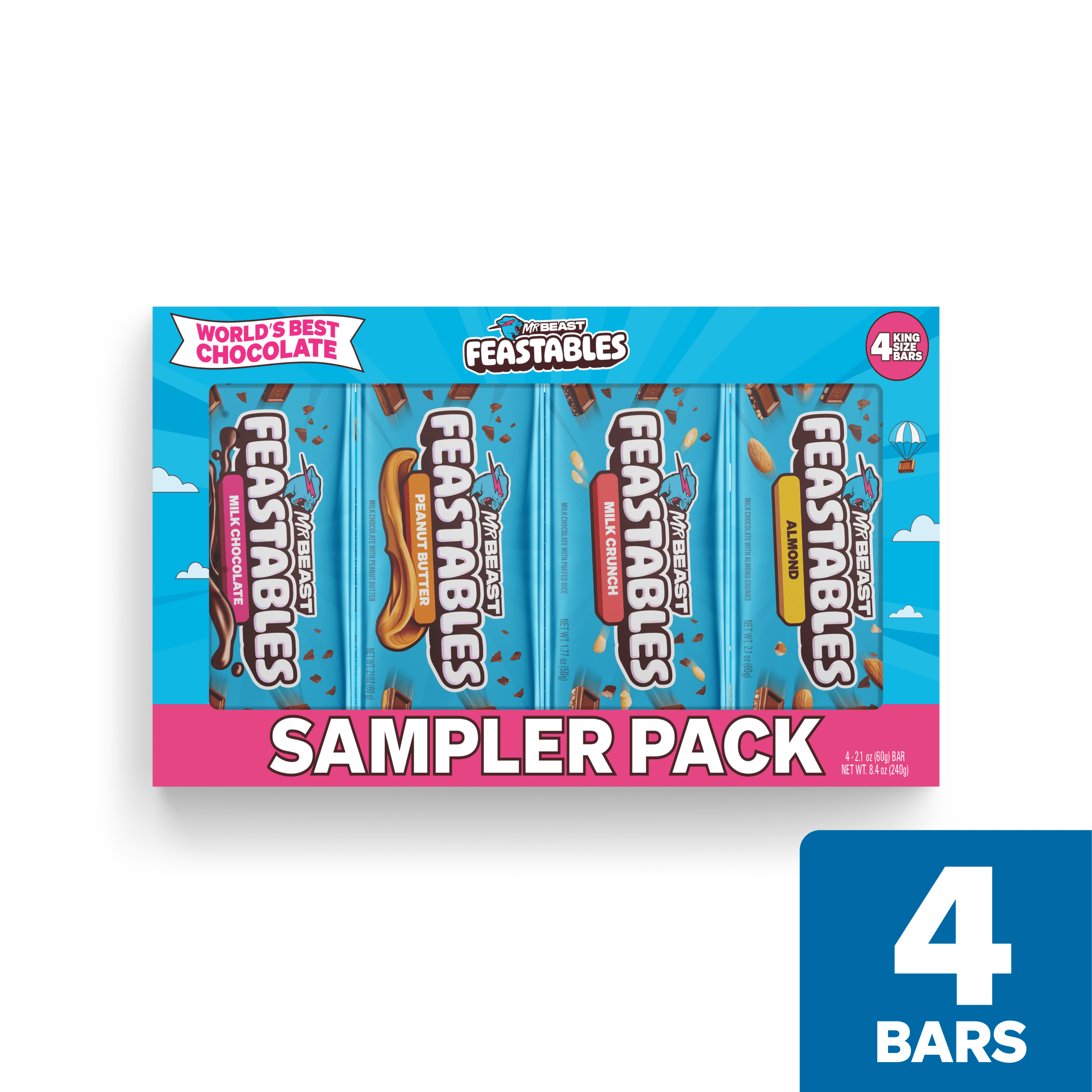 Feastables MrBeast Milk Chocolate Bar Sampler Variety Pack  2 1 oz  60g   4 Count