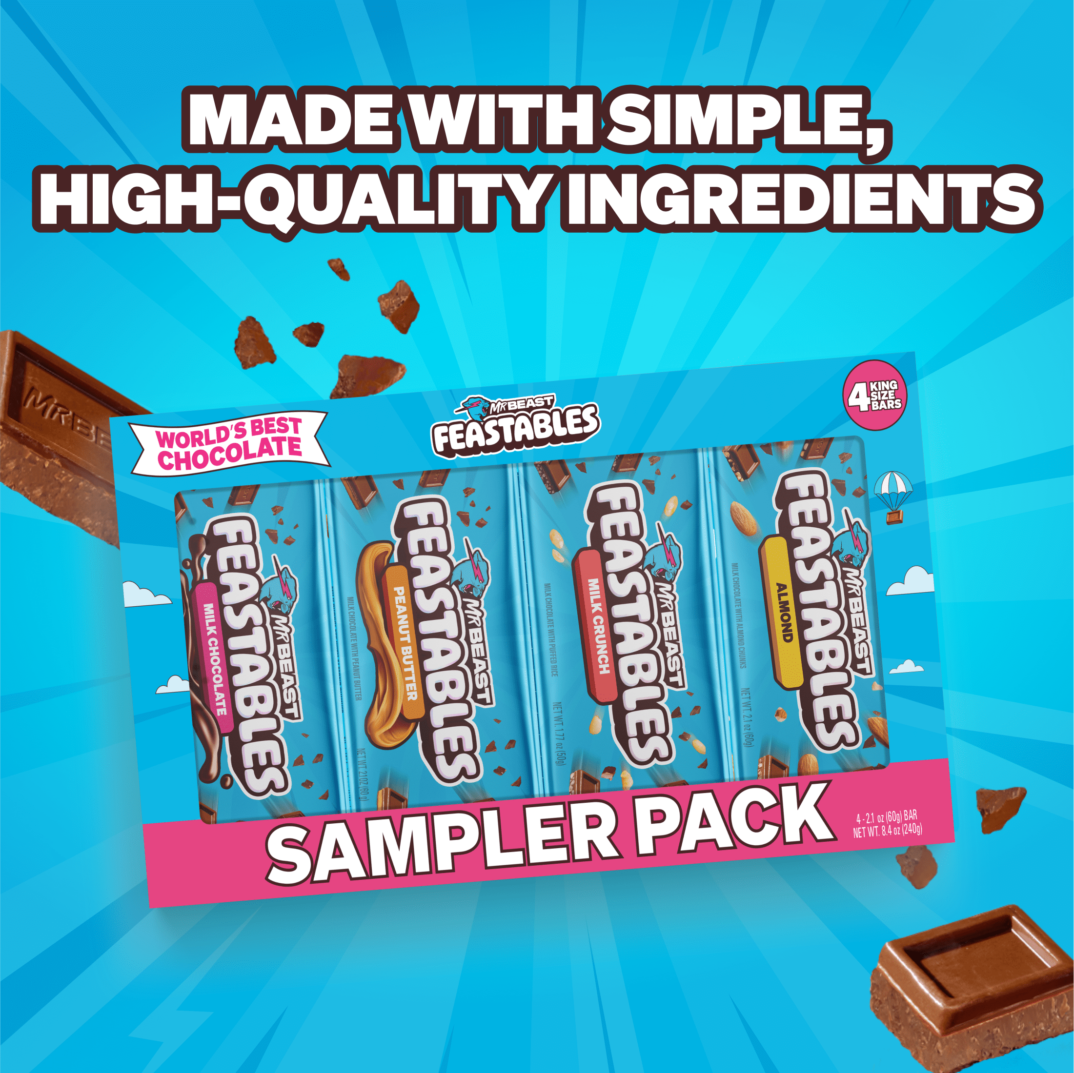 Feastables MrBeast Milk Chocolate Bar Sampler Variety Pack  2 1 oz  60g   4 Count