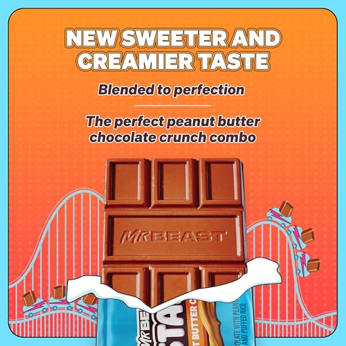 Feastables MrBeast Peanut Butter Milk Chocolate Crunch Chocolate Bar  King Size Bar for Adults & Kids  Candy Bars for Halloween Candy  Snacks  Gifts  or Dessert  Fairtrade Cocoa  2 1 Oz Each  10 Count