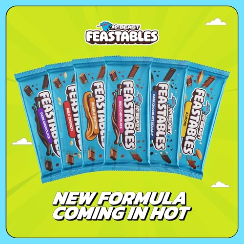 Feastables MrBeast Peanut Butter Milk Chocolate Crunch Chocolate Bar  King Size Bar for Adults & Kids  Candy Bars for Halloween Candy  Snacks  Gifts  or Dessert  Fairtrade Cocoa  2 1 Oz Each  10 Count