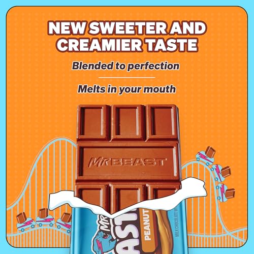 Feastables MrBeast Peanut Butter Milk Chocolate Chocolate Bar  Full Size Bar for Adults & Kids  Candy Bars for Halloween Candy  Snacks  Gifts  & Dessert  Fairtrade Cocoa  1 24 Oz Each  24 Count