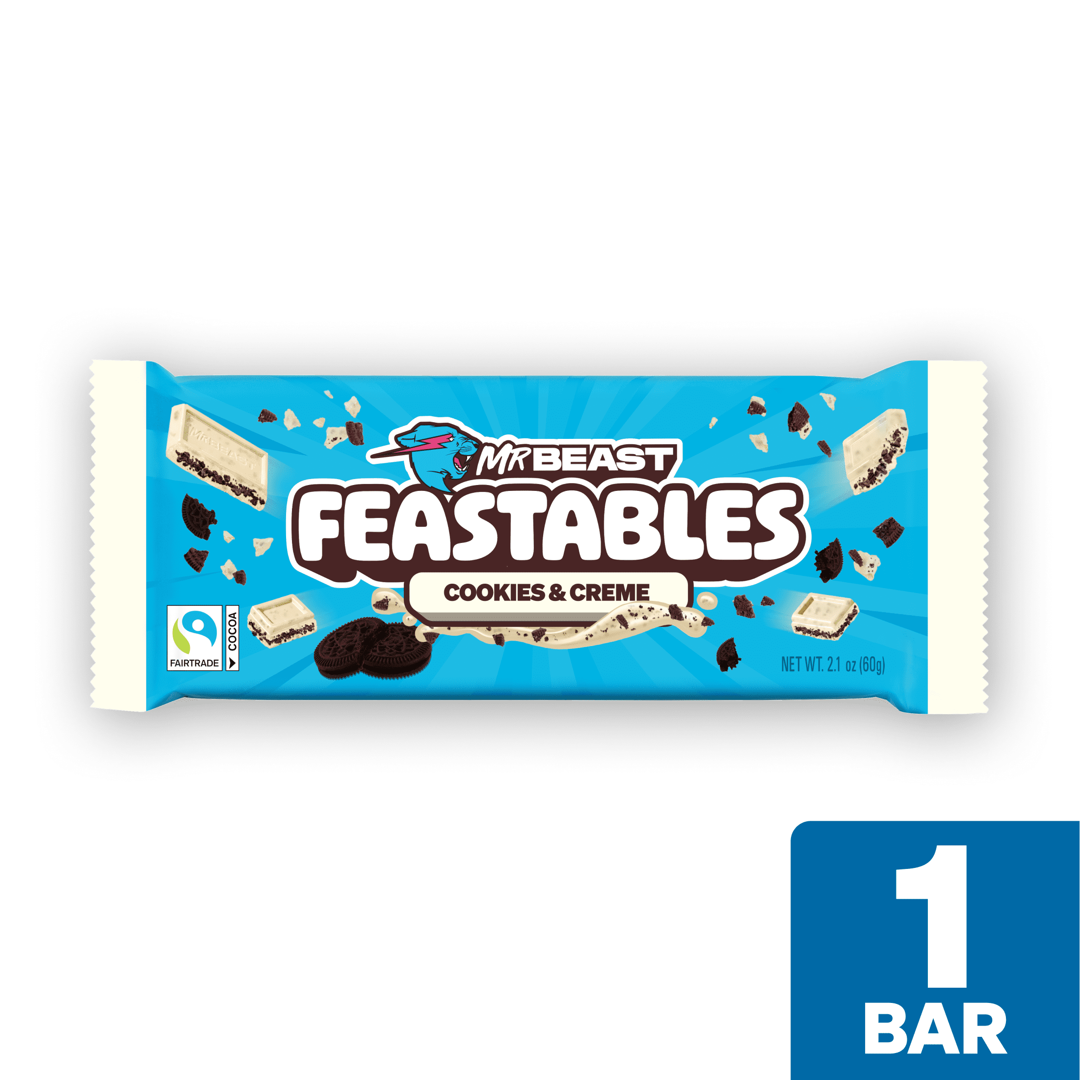 Feastables Mr Beast Barra de Chocolate Blanco con Galletas y Crema  2 1 oz  60g   1 Barra