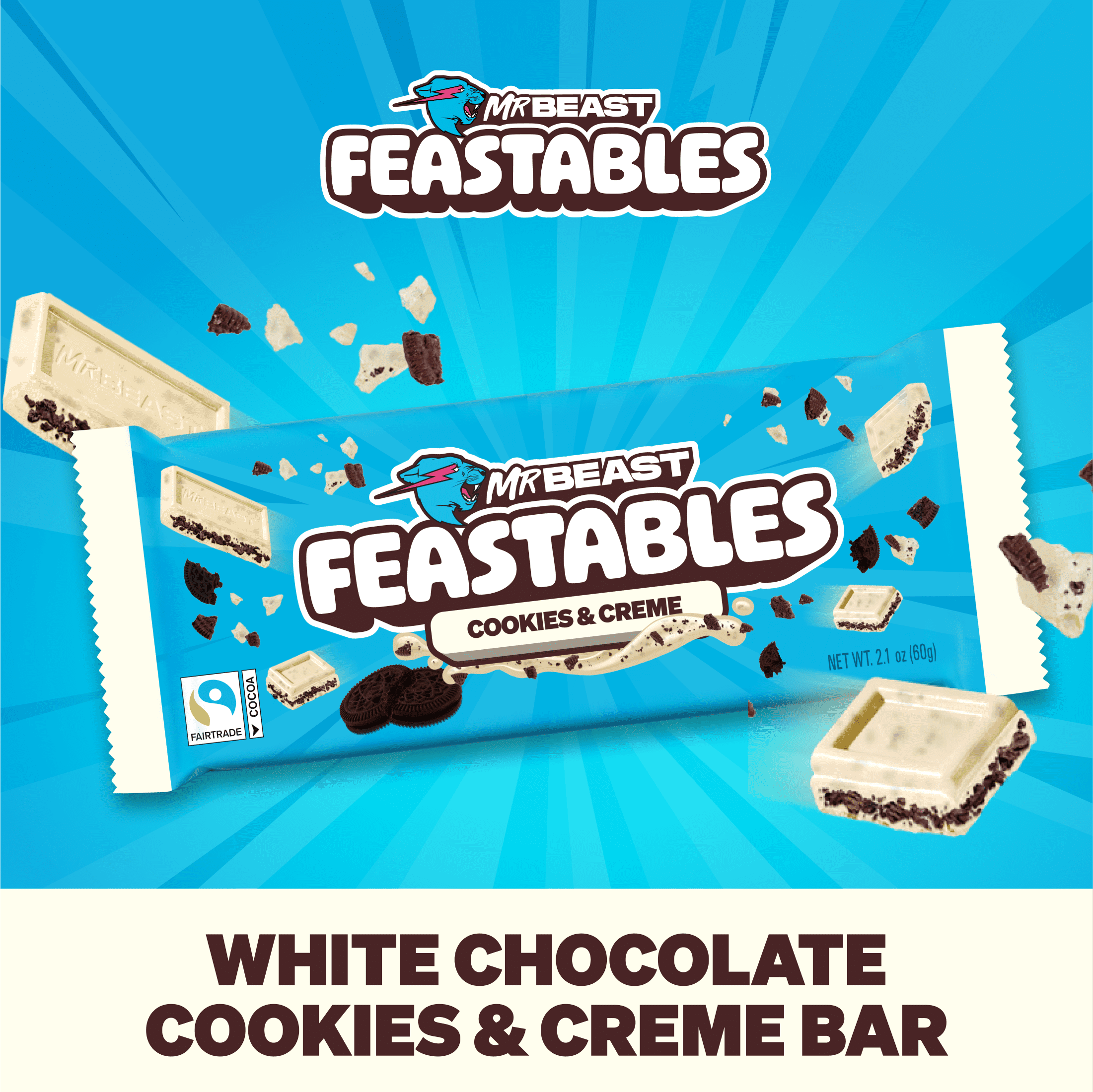 Feastables Mr Beast Barra de Chocolate Blanco con Galletas y Crema  2 1 oz  60g   1 Barra