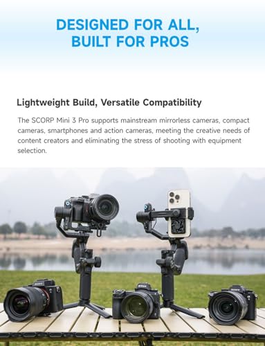 FeiyuTech SCORP Mini 3 Pro Gimbal Stabilizer for Camera Mirrorless/Compact/Action Cameras Smartphone 18m AI Tracking Detachable Remote Handle 4 4lbs Payload 3 axis Gimbal for Canon Sony Nikon